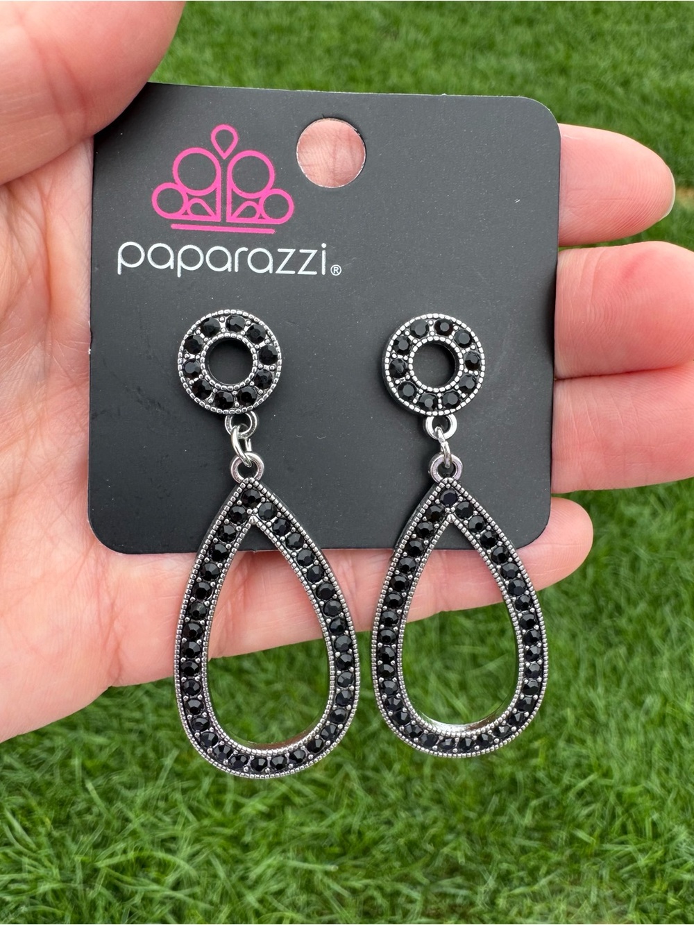 $12 or Bundle 3/$30! Paparazzi Black Crystal Teardrop Dangle Earrings